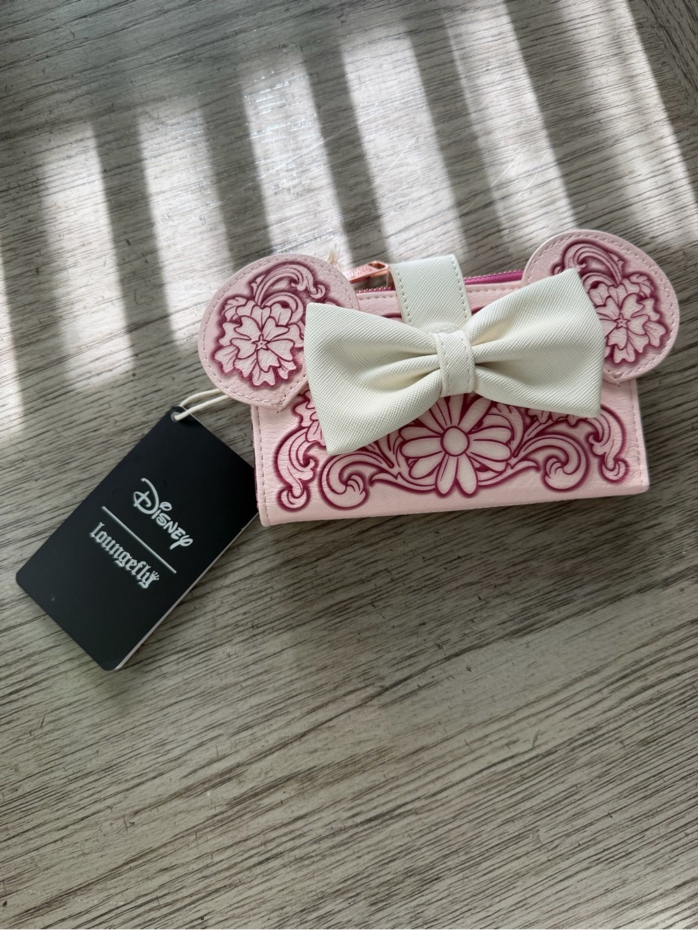 Loungefly Pink Floral Minnie Bow Kids Wallet with Cream Bow